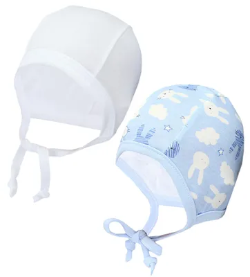 Produktbild von TupTam Unisex Baby Erstlingsmütze zum Binden 2er Pack, Farbe: Kaninchen Hellblau / Weiß, Größe: 50-56