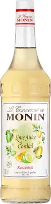 A bottle of Monin Lime Juice Cordial syrup.