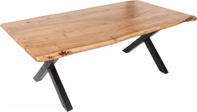 Produktbild von Casa Padrino Massivholz Couchtisch mit Metallbeinen Naturfarben / Schwarz 118 x 60 x H. 40 cm - Rechteckiger Wohnzimmertisch - Massivholz Wohnzimmer Möbel