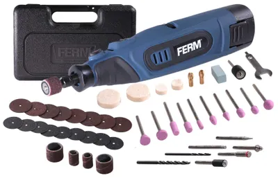 Produktbild von FERM Li-Ion Akku-Kombiwerkzeug - Rotierend - 12V - 1.5Ah - Mit 45-teiligen Zubeh