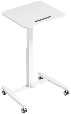 Produktbild von Höhenverstellbarer Stehschreibtisch, Rollbarer Schreibtisch mit neigbarer Tischplatte, Sicherheitsstopper, Rollen, Weiß