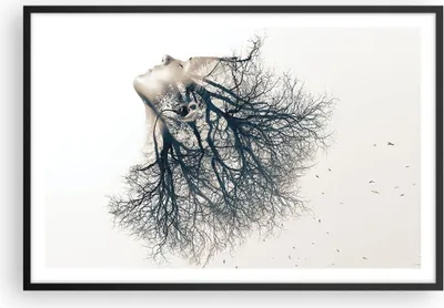 Produktbild von Gerahmtes Poster - Schwarzer Rahmen - Mädchen Baum Grafik - 91,5x61 cm - Wand Bild - Wanddeko - Wandbilder - Kunstposter - Wandposter - Bilderrahmen - Bilder - Kunstdruck - Wandbild - P2BAA91x61-4354