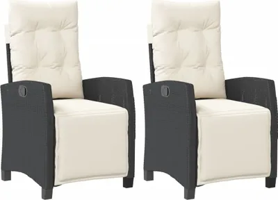 Produktbild von vidaXL Gartensessel mit Fußteil 2 Stk. Verstellbar Schwarz Poly Rattan