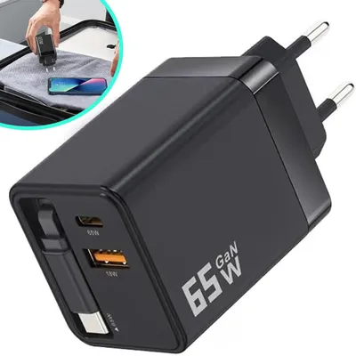 Produktbild von USB C Ladegerät, Netzteil, Retractable Wall Charger, Charger Adapter, Geeignet für eine Vielzahl von Laptops, Tablets und Smartphones