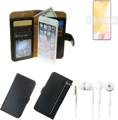Produktbild von TOP SET Handy Hülle Schutz Hülle kompatibel mit Xiaomi 12 Lite  schwarz aus Kunstleder + Kopfhörer Smartphone Tasche vollwertige Geldbörse