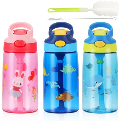 Imagen del producto de Botella para niños con pajita, 480 ml, libre de BPA, ideal para la escuela y los deportes