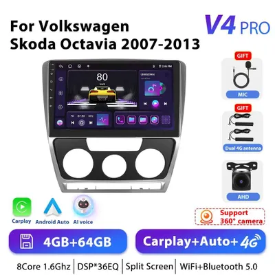 Obrázek produktu pro Autorádio s Androidem pro Škodu Octavia 2007–2013 – 2-DIN – dotykový displej 25,4 cm – 4G LTE – 4+64 GB – Android 10 – GPS – 1,5 GHz