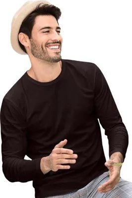 Produktbild von Langärmeliges Herren-T-Shirt, 100% Baumwolle, unbedruckt, einfarbig, 160g/m2, Farbe Kaffee, Größe S