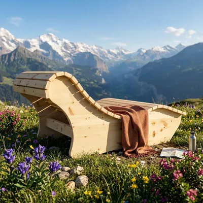 Produktbild von Holzliege Wellenliege Waldsofa Relaxliege "Heiner" Gartenliege 120cm Zirbe