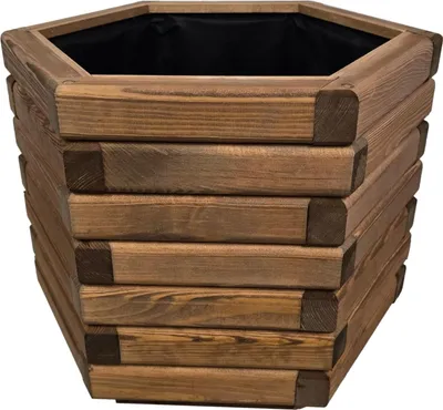 Produktbild von HolzGarden Pflanzkübel Holz 50x40x43 cm Imprägniert Farbe Teak Wetterfest Blumenkasten Blumentopf Balkon Garten Pflanzkasten Sechseck 57l