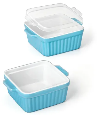 Produktbild von MALACASA Keramik Auflaufform Set 2-teilig Rechteckig Stapelbar, Groß & Klein Backformen Ofenfest Spülmaschinenfest, für Lasagne Braten Tiramisu & Aufläufe, Blau