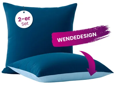 Produktbild von wometo Kissenbezug im Doppelpack & Wende-Design ca. 80x80 cm – dunkelblau & blau – farblich perfekt abgestimmt auf die Mikrofaser Steppdecke I klassischer Hotelverschluss I 2-farbige Optik I OEKO-TEX