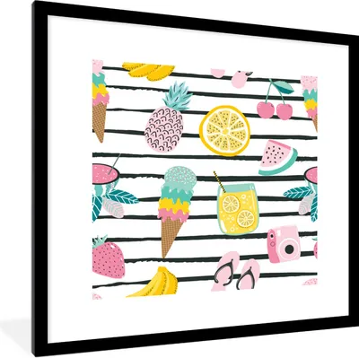 Produktbild von MuchoWow® Gerahmtes Poster Sommer - Elemente - Pastell 40x40 cm - Poster mit Schwarzem Bilderrahmen Wandposter Rahmen Foto Bilder - Poster - Plakat im Rahmen
