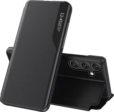 Produktbild von Eco Leather View Hülle mit Klappständer für Samsung Galaxy A05s Schwarz