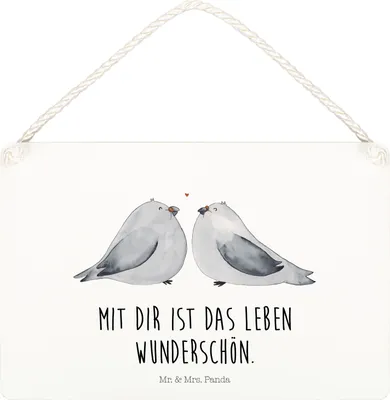 Produktbild von Mr. & Mrs. Panda Schild Turteltauben Liebe DIN A5 - Weiß - Geschenk, holzbild, Türschild, Freundin, Hochzeitstag, Verheiratet, kleine aufmerksamkeit, Paar, Holzschild