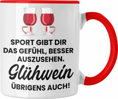 Produktbild von Trendation - Glühwein Tasse Lustig Spruch Glühweinbecher mit Henkel Doppelwandig Glühweintassen Gläser Weihnachtsmarkt Becher Tassen Geschenk (Rot)