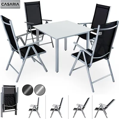 Image de CASARIA® Salon de jardin aluminium 4 personnes table 90x90cm résistant aux intempéries pliable terrasse ensemble de jardin blanc anthracite Bern