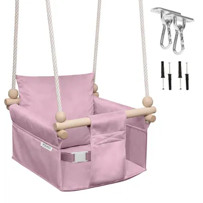 Produktbild von MAMOI Kinderschaukel mit Sicherheitsgurt, höhenverstellbar 150–190 cm, Schaukel für Zuhause, stabile Konstruktion, Velours-Sitz