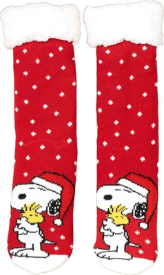 Produktbild von The Peanuts Snoopy Hüttensocken - Haussocken für Damen Kuschelsocken Flauschige Wintersocken warme Frauen Socken Rot/Weiß 35-38