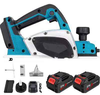 Immagine prodotto di Pialla elettrica portatile – Alimentazione a batteria – Motore brushless – 15000 giri/min – Larghezza di taglio: 82 mm – Profondità di taglio: 2 mm – 21 V, 2 batterie