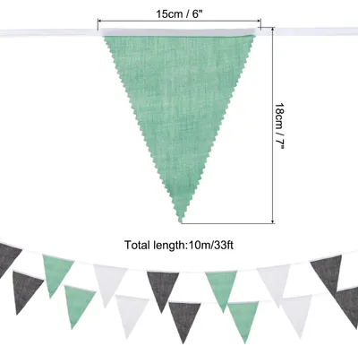 Produktbild von 10M Grš¹ne Schwarze Wei?e Wimpelkette, 36 Stš¹ck Dreieckige Fahnen Stoff Wimpelkette fš¹r Geburtstag Hochzeit Garten Outdoor Party Dekorationen