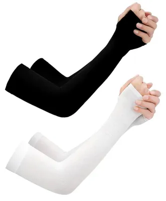 Immagine prodotto di Protezioni per le braccia sportive, UPF50+, ad asciugatura rapida, compressive, confezione da 2 paia, colore nero e bianco