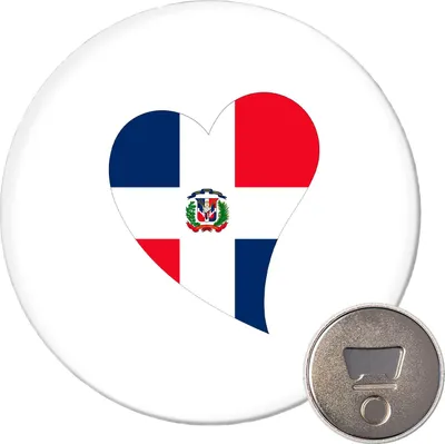 Produktbild von Huuraa Magnet Dominikanische Republik Flagge Herz 59mm Kühlschrankmagnet rund Flaschenöffner Geschenkidee