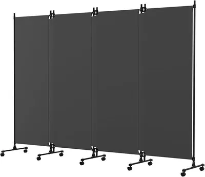 Imagen del producto de Divisoria de ambientes tipo biombo, pantalla para balcón con ruedas bloqueables, panel divisor móvil para separar espacios en oficinas o dormitorios, 246 cm × 183 cm, color gris