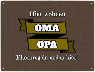 Produktbild von Metallschild XXL in 28x38 cm Hier wohnen Oma & Opa mit Stoffoptik in braun und