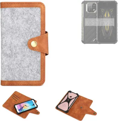 Produktbild von K-S-Trade Handyhülle kompatibel mit Ulefone Armor 22 Schutzhülle Filz-Hülle Kunst-Leder hellgrau braun (1x)