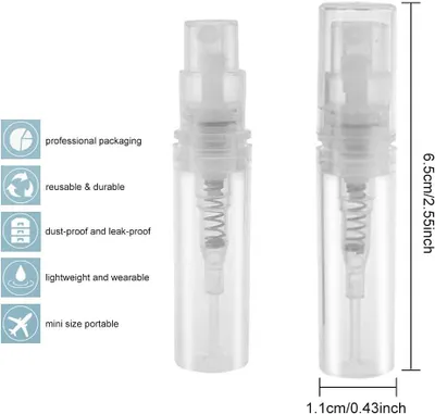 Imagen del producto de Pequeñas botellas rociadoras, transparentes, de 3 ml, paquete de 80 unidades, ideales para viajes