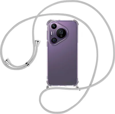 Produktbild von Handykette Backcover-Schutzhülle mit Band (Metall silberfarben) für Huawei Pura 70 Pro / Pro+ - silbergrau