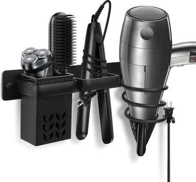 Produktbild von Haarbürstenhalter, Wandregal für Frisieraccessoires, Föhnhalter und Lockenstabhalter.
