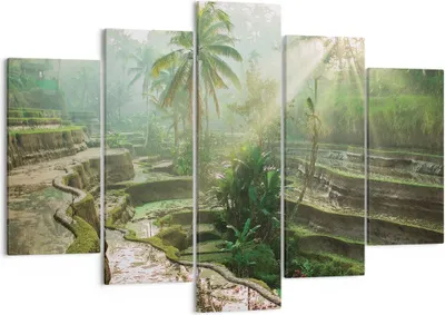 Produktbild von Bild auf Leinwand - Leinwandbild - 5 Teile - Terrassen Reis Palmen - 150x100cm - Wand Bild - Wanddeko - Wandbilder - Leinwanddruck - Bilder - Wanddekoration - Leinwand bilder - EA150x100-4665
