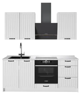 Produktbild von Singleküche Vicco Fame-Line Weiß Landhaus/Weiß 190 cm, AP Marmor, Model 64929
