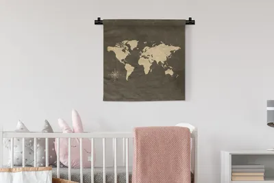 Produktbild von MuchoWow® Wandteppich Wandbehang Weltkarte - Vintage - Windrose 60x60 cm Tapisserie Dekoration Wandtuch - Dekorationen - Wand Decke