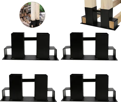 Produktbild von Fiqops Holzstapelhilfe 4er Set, beschichteter Stahl, schwarz, DIY Holzunterstand für Kanthölzer, Holzaufbewahrung 4er