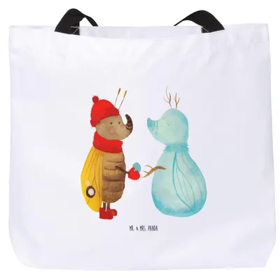 Produktbild von Mr. & Mrs. Panda Strandtasche Nachtfalter Schneemann - Weiß - Geschenk, Schultasche, Reisetasche, Winter, Schnee, Tasche, Weihnachten, Laptoptasche, Weihnachtsgruß