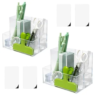 Produktbild von Schreibtisch-Organizer aus Acryl, transparent, 3 Fächer, Stiftehalter, Schreibtischaccessoire, Make-up-Pinsel-Organizer, Bürohalter, Schminktisch