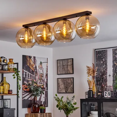 Produktbild von Cesaro »Cesaro« Deckenlampe aus Metall/Glas in Schwarz/Bernsteinfarben