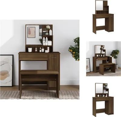 Obrázok produktu pre vidaXL Toaletný stolík so zrkadlom hnedý dubový vzhľad 86,5x35x136 cm - Toaletné stolíky