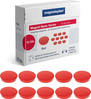 Produktbild von magnetoplan Rundmagnet "Basic" 32 mm rot 10 Magnete