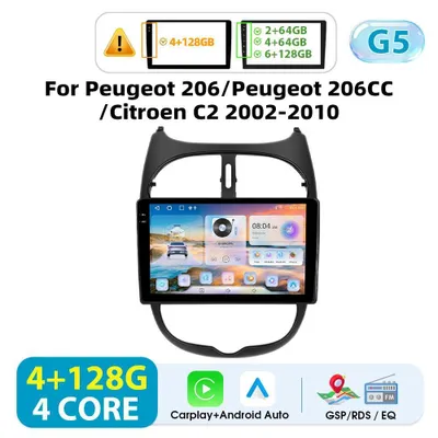 Produktbild von Kabelloses CarPlay Android Autoradio - Doppel-DIN für Peugeot 206/206 CC - Touchscreen 23 cm - LTE 4G - Speicher 128 GB - GPS Navigation - Orange