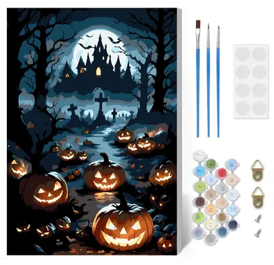 Malen nach Zahlen Set Halloween-Landschaften, 30 x 40 cm, Acrylfarbe, 7-teilig
