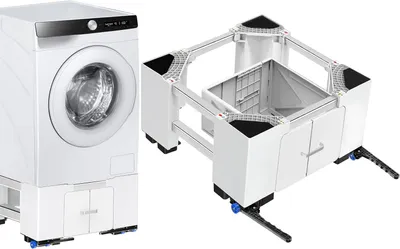 Imagen del producto de Base ajustable para lavadoras con cajones y ruedas, de 63 a 69 cm, apta para lavadoras y secadoras
