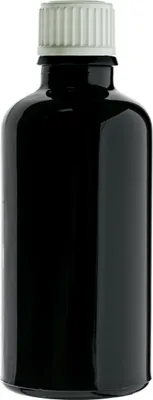 Obrázek produktu pro Černá skleněná láhev 100 ml s bílým uzávěrem, závit 18/415