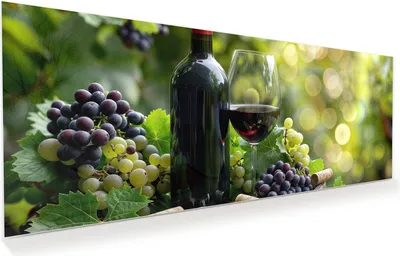Produktbild von Glasbild 125x50cm in XXL für Wohnzimmer, Schlafzimmer Motiv Wein Und Trauben