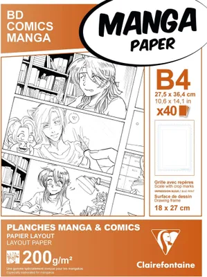 Image de Papier pour manga, paquet/étui de 40 feuilles B4 200g, avec trame simple