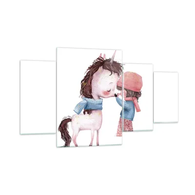 Produktbild von Bilder auf glas - 4 Teile - Einhorn Mädchen Kinder - 160x90cm - Glasbilder - Wandbilder - Bilder - zum Aufhängen bereit - Wanddekoration aus Glas - Glas Bilder - Wandbild auf Glas - GDL160x90-4733