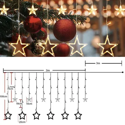 Imagen del producto de Cadena de luces SALCAR con 12 estrellas LED, 2 metros, 138 luces, ideal para decorar ventanas